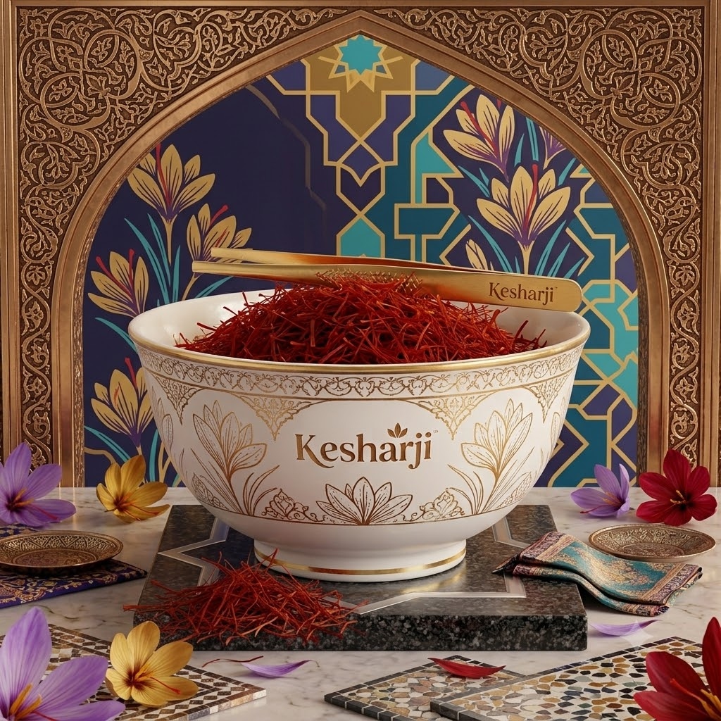 The Ice-Cube Bloom Method - Kesharji Saffron Bowl, Gold Tweezers & Royal Mosaic Arch